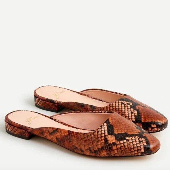 J. Crew Shoes - J. CREW Carolyn Mule Flats in Snake-Embossed Leather Brown